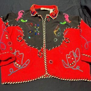 Michael Simon New York Rockabilly Western Wear Embellished Cardigan Sweater size